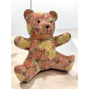 Vintage Park Rose Bridlington Pottery Ceramic Teddy Bear Figurine Pink Beige Flo